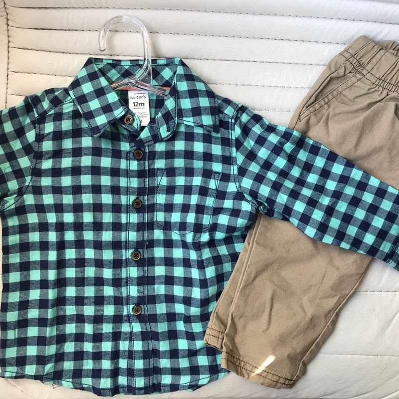 Camisa infantil xadrez manga longa verde, Carter's