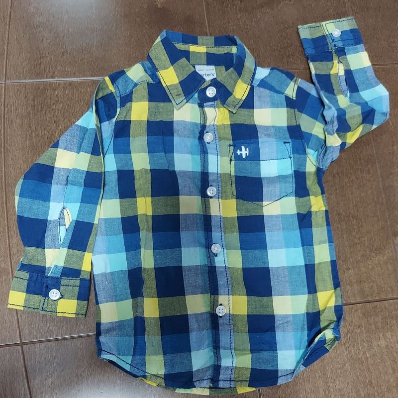 Camisa infantil xadrez manga longa verde, Carter's