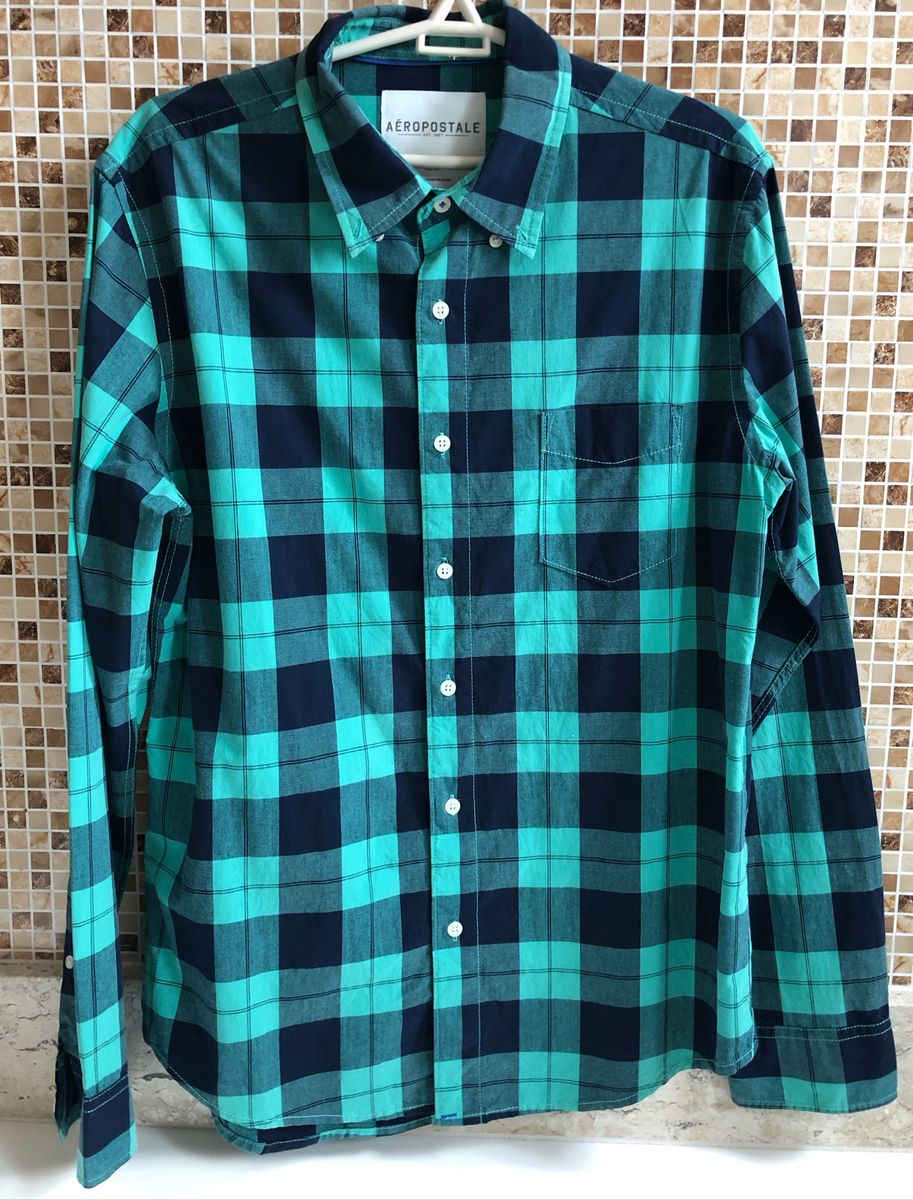 camisa xadrez verde agua