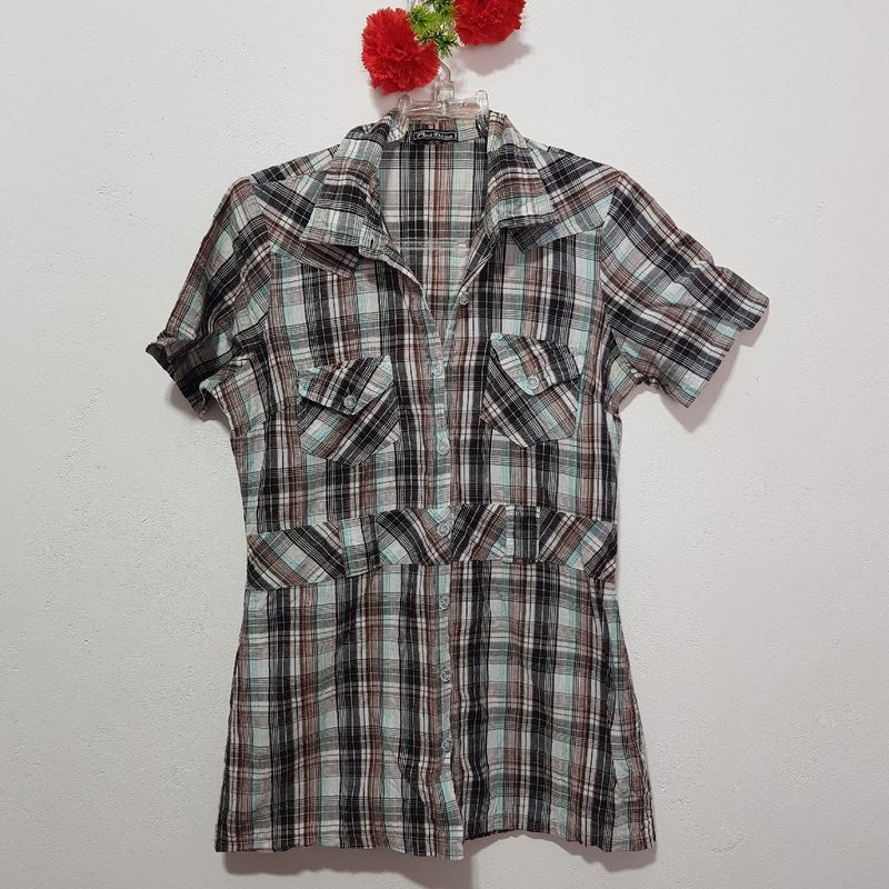 Camisa cheap xadrez alongada