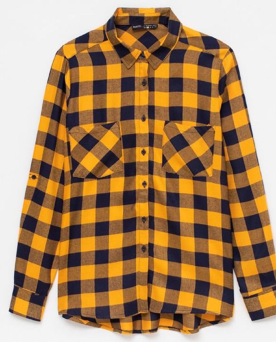 camisa xadrez amarela feminina