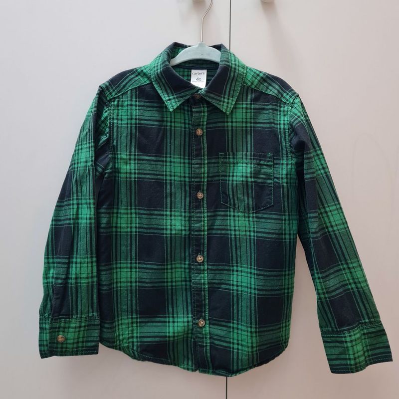 Camisa infantil xadrez manga longa verde, Carter's