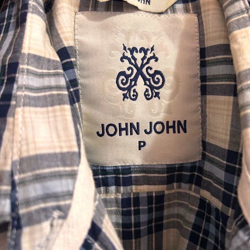 Camisa Xadrez Levinha John John Branca Azul