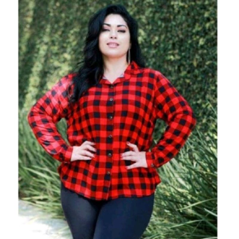 Camisa xadrez flanela 2024 feminina plus size