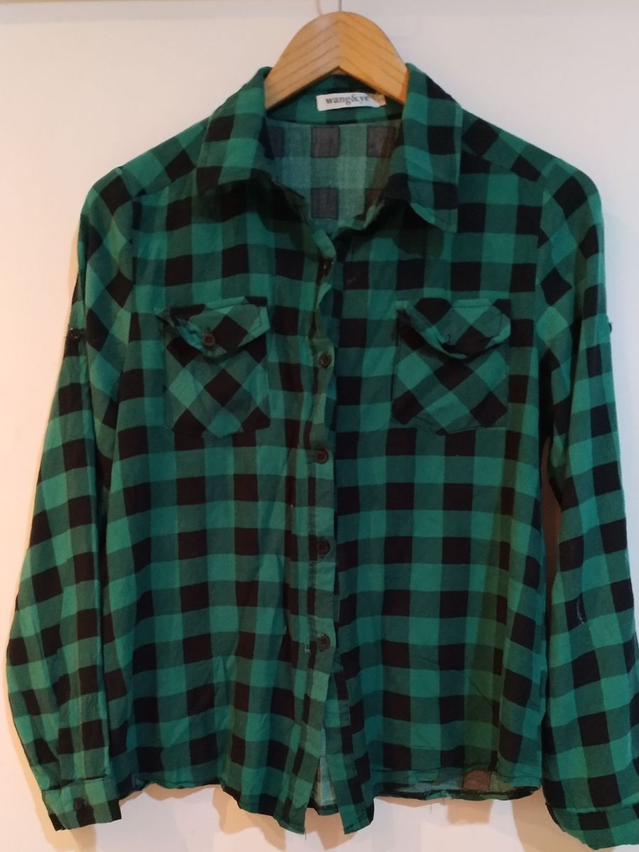 camisa xadrez verde com preto