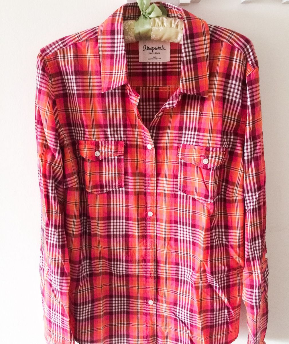 camisa xadrez laranja feminina