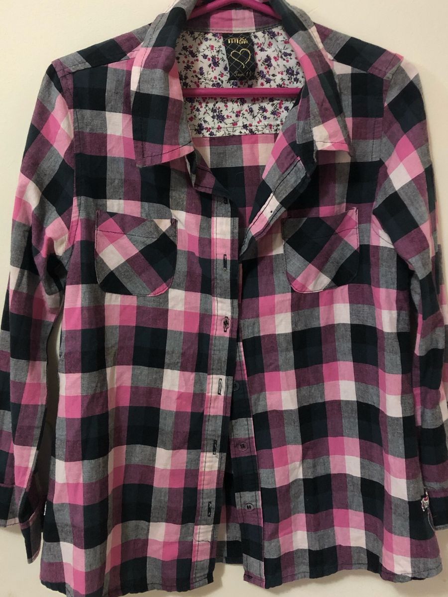 camisa xadrez feminina rosa