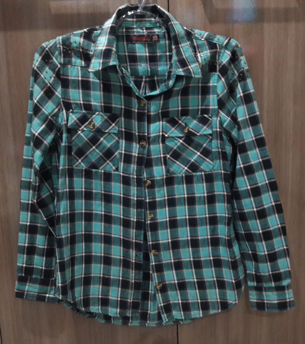 camisa xadrez verde agua