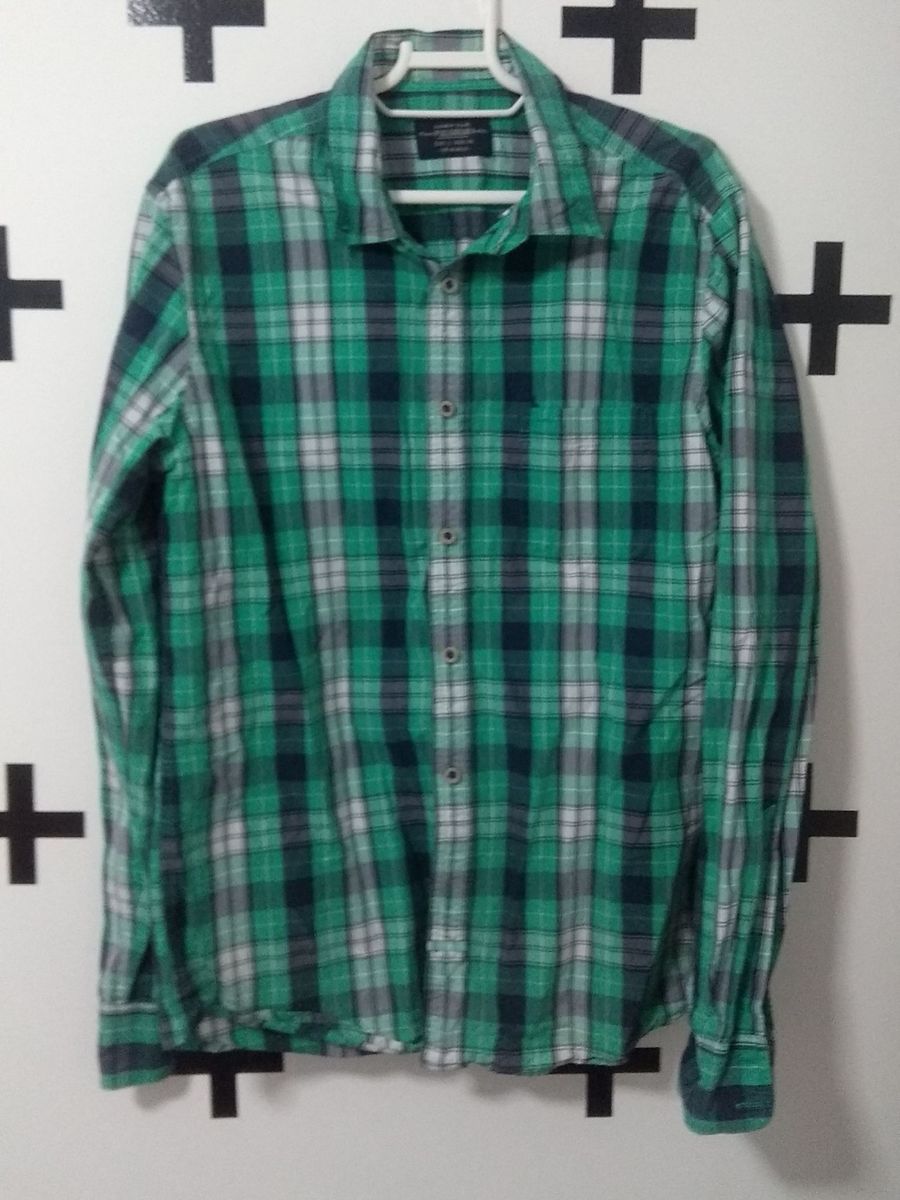 camisa xadrez masculina verde e preta
