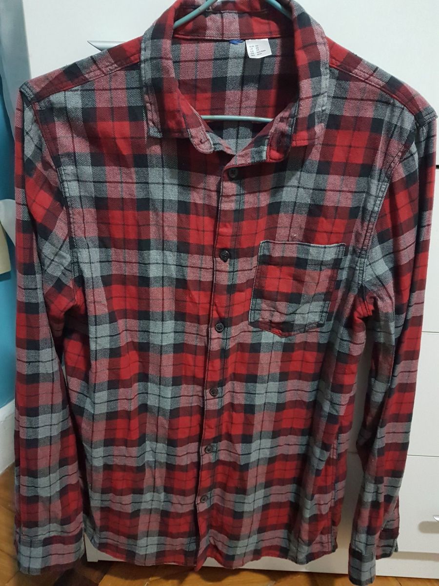 camisa xadrez masculina preta e cinza