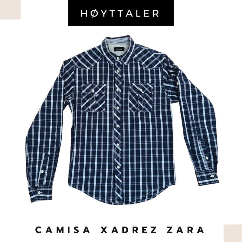 Camisa Xadrez Western Cowboy Country Rodeio em Algodao Azul Marinho Zara Zara Usado 88941159 enjoei