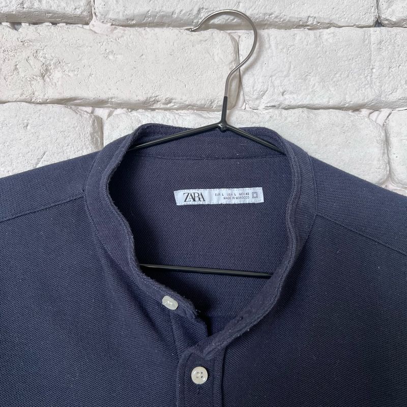 ZARA MAN Camisa polo masculina azul gola xadrez P - Second Hand / Brecho