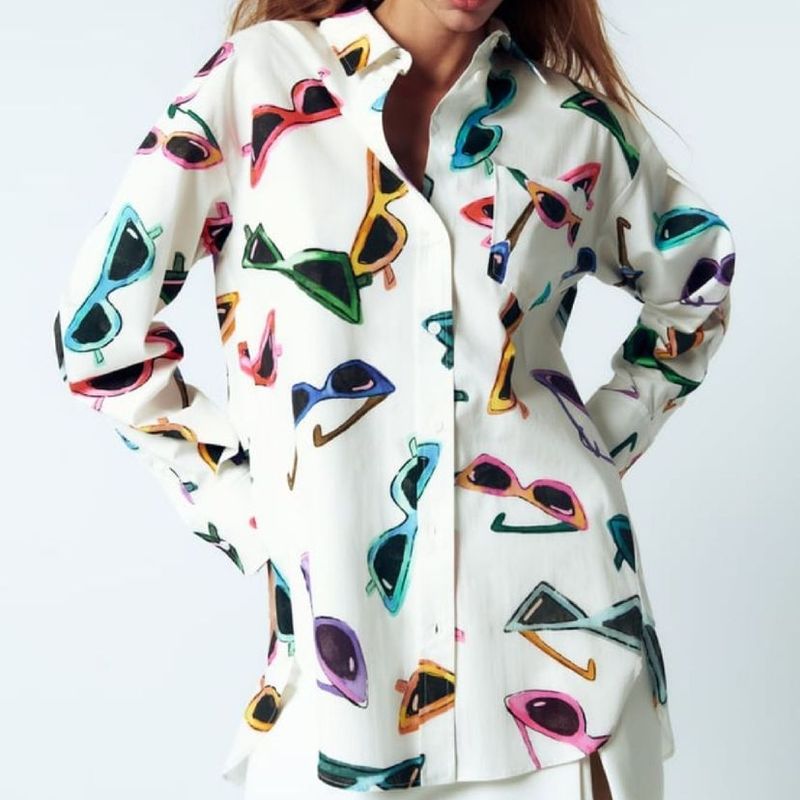 Camisa oversize estampada zara sale