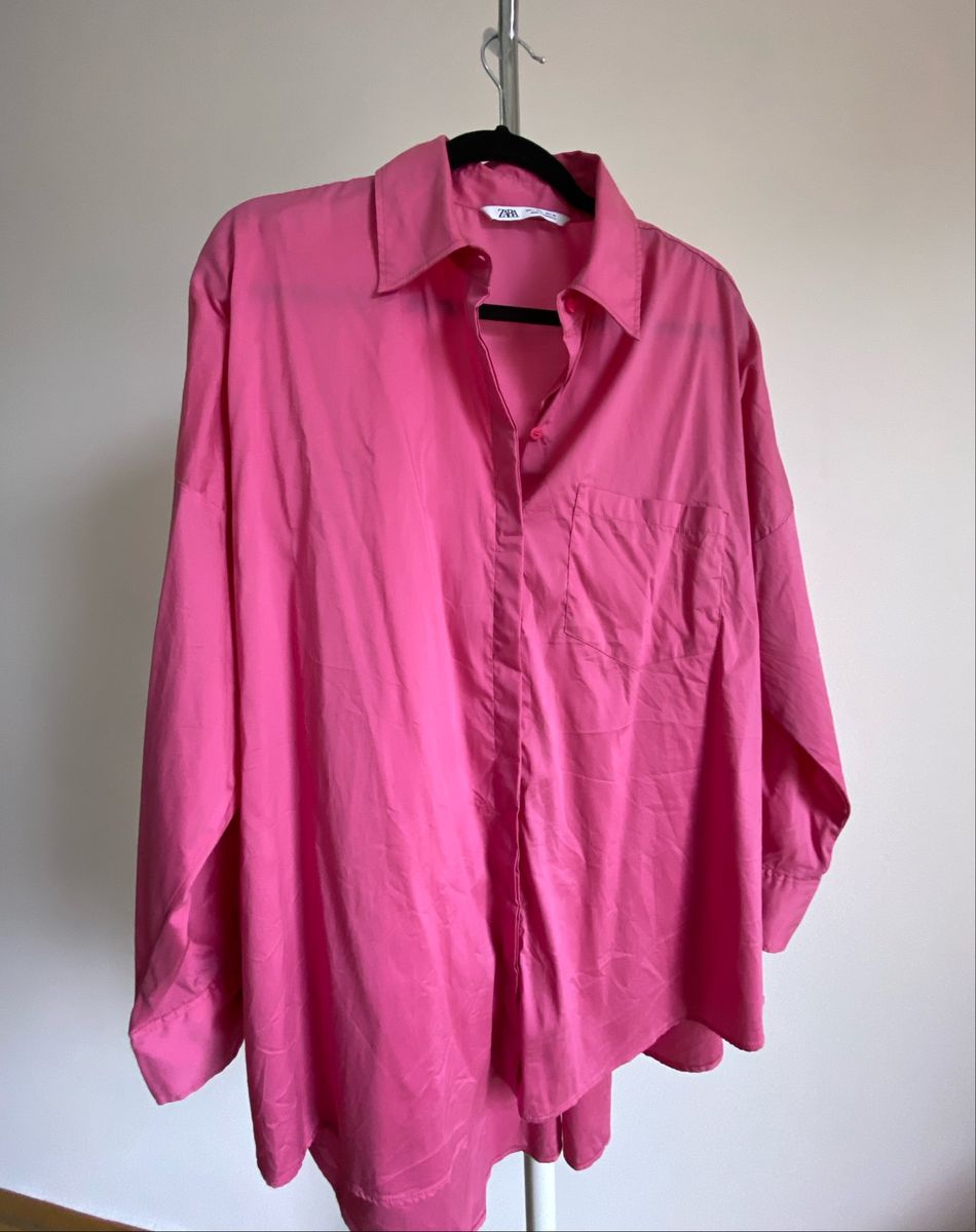 Camisa Zara Rosa Chiclete, Camisa Feminina Zara Usado 34822147, enjoei