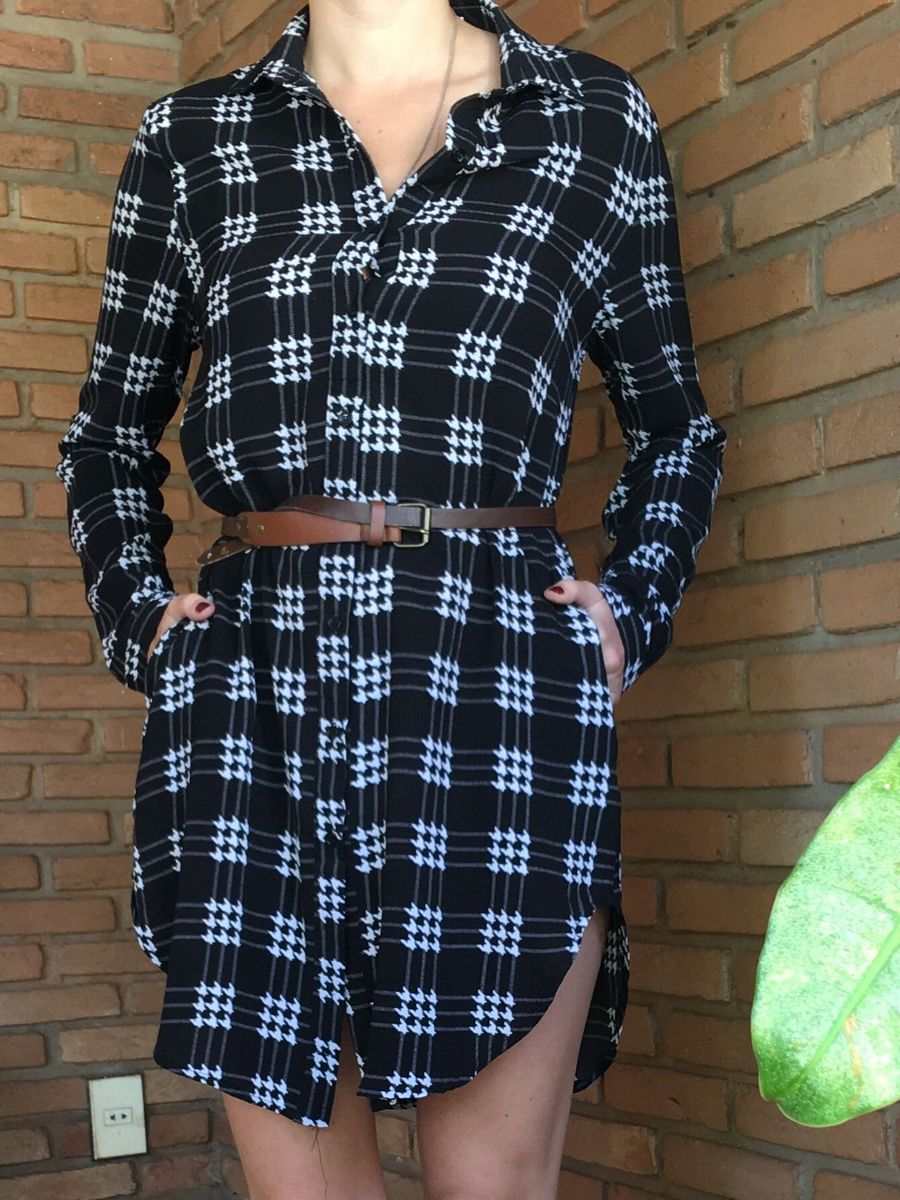 vestido xadrez estilo camisa