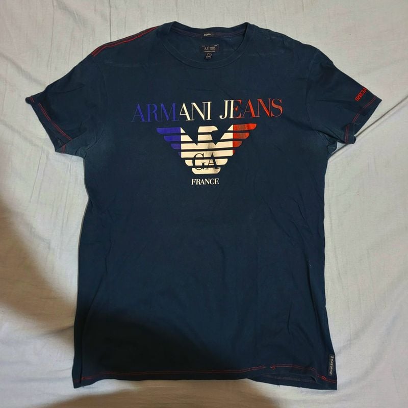 Camiseta Armani Jeans Original Marinho Tamanho G Camiseta