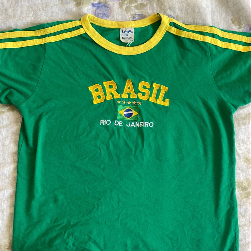 Camiseta Baby Look Brasil Verde e Amarela, Camiseta Feminina Brasil Usado  83823055