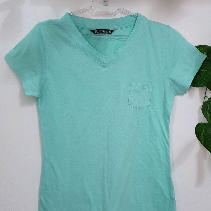 Camiseta Baby Look Renner Blusa Verde Água T-Shirt Renner Blue