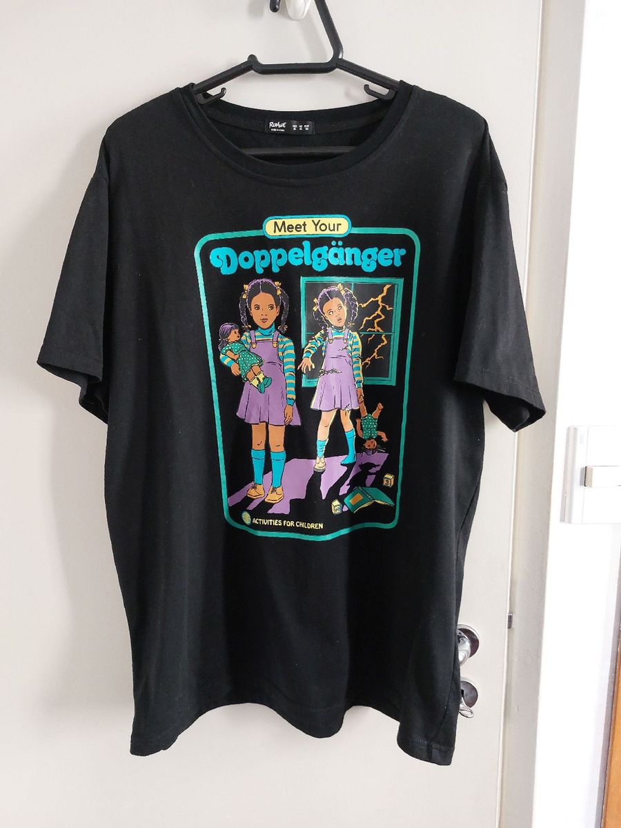 Camiseta Camisa Preta Doppelganger Gótico Rock Creepypasta 100