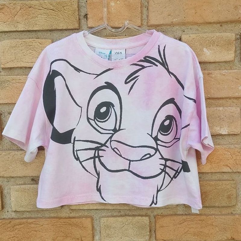 Camiseta Cropped Rosa Simba Tam 7 Anos Zara Roupa Infantil para Menina Zara Usado 91985343 enjoei