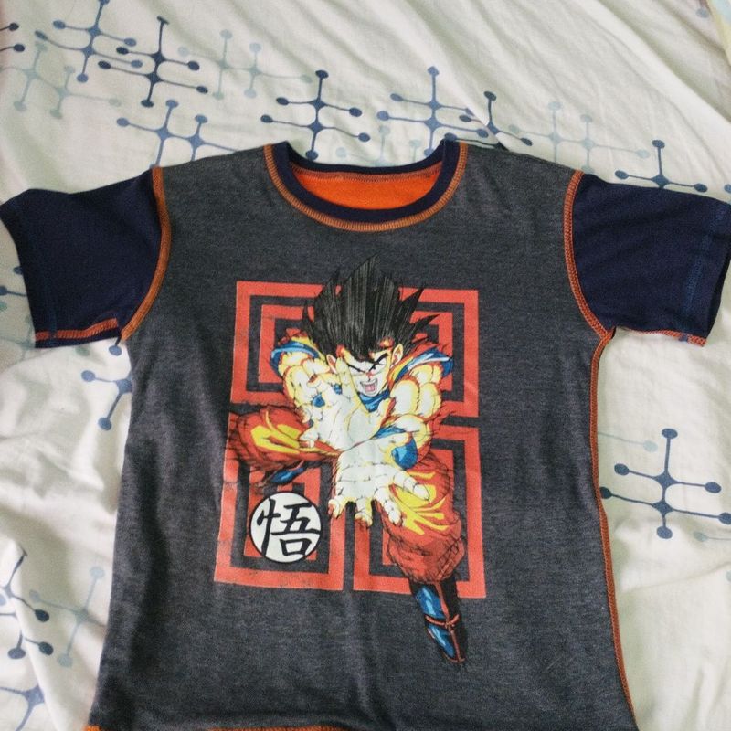 Camiseta Estampada Goku Criança Camisa Masculina Azul Tamanho:P