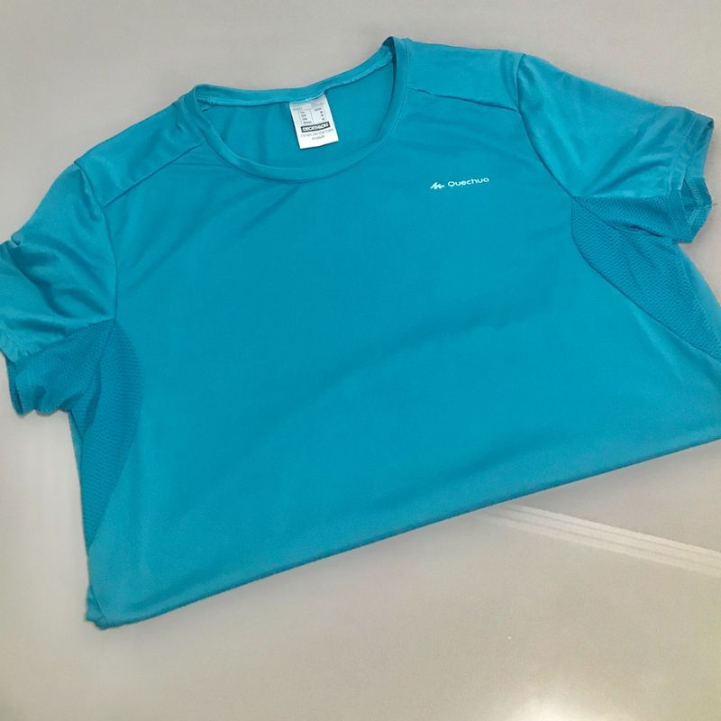 Camiseta Esportiva Feminina Azul Camiseta Feminina Quechua Usado