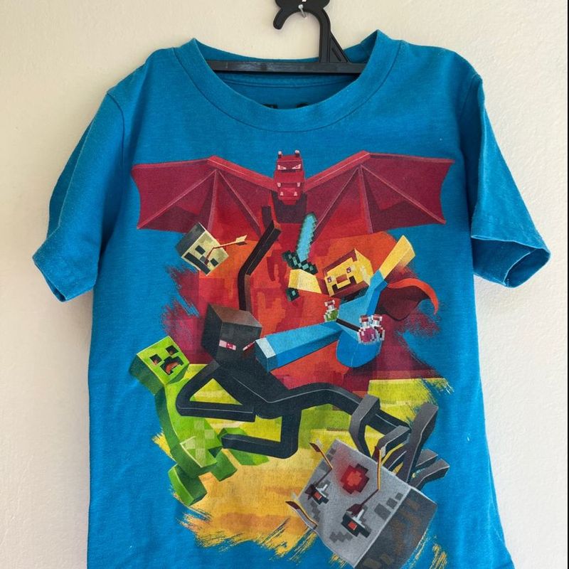 Camiseta Infantil Manga Preta - Minecraft