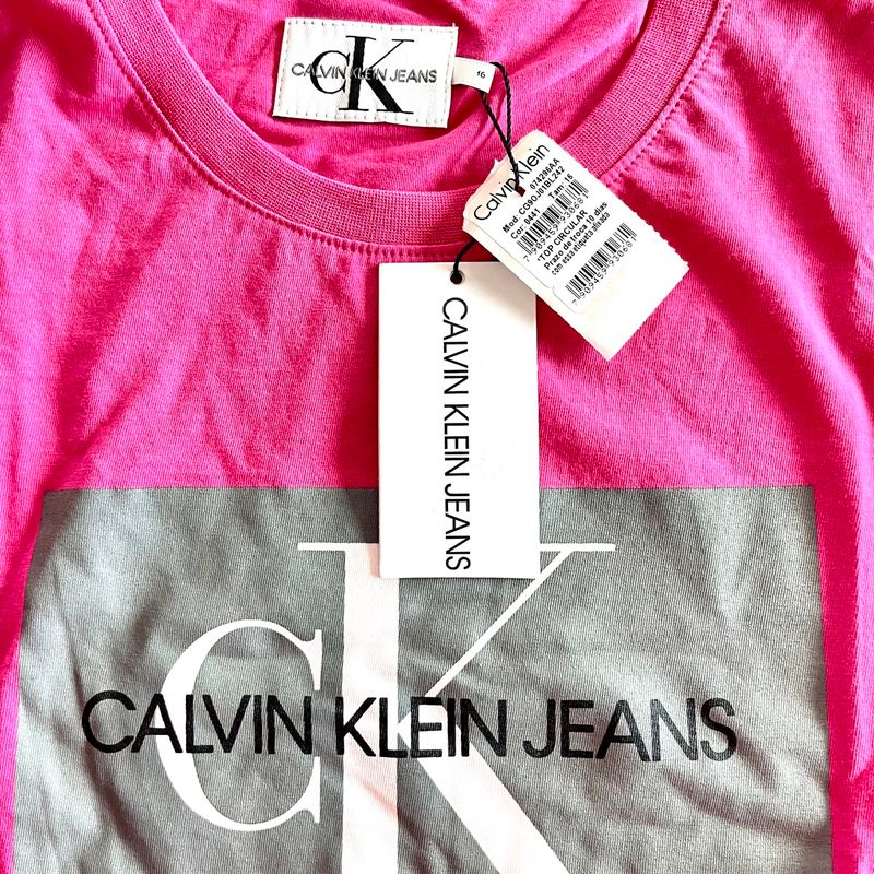 Camiseta Manga Longa Calvin Klein Juvenil Tam 16 Novo com Etiqueta, Camiseta Feminina Calvin Klein Nunca Usado 83502061
