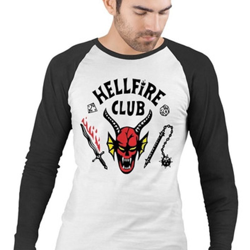 camiseta manga longa stranger things heel fire club