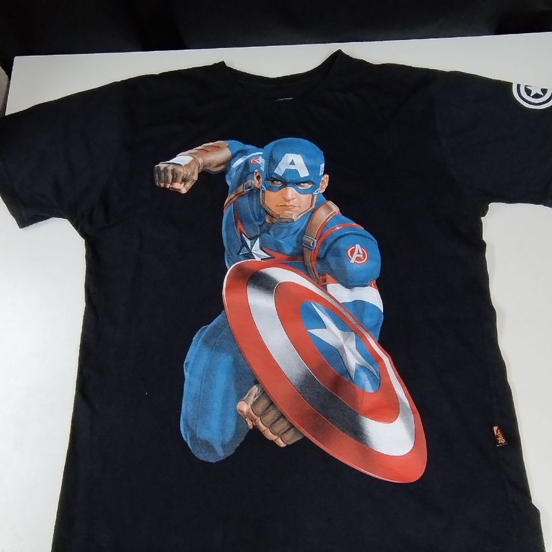 Camiseta Masculina Marvel Adulto Tamanho G Manga Curta Preta