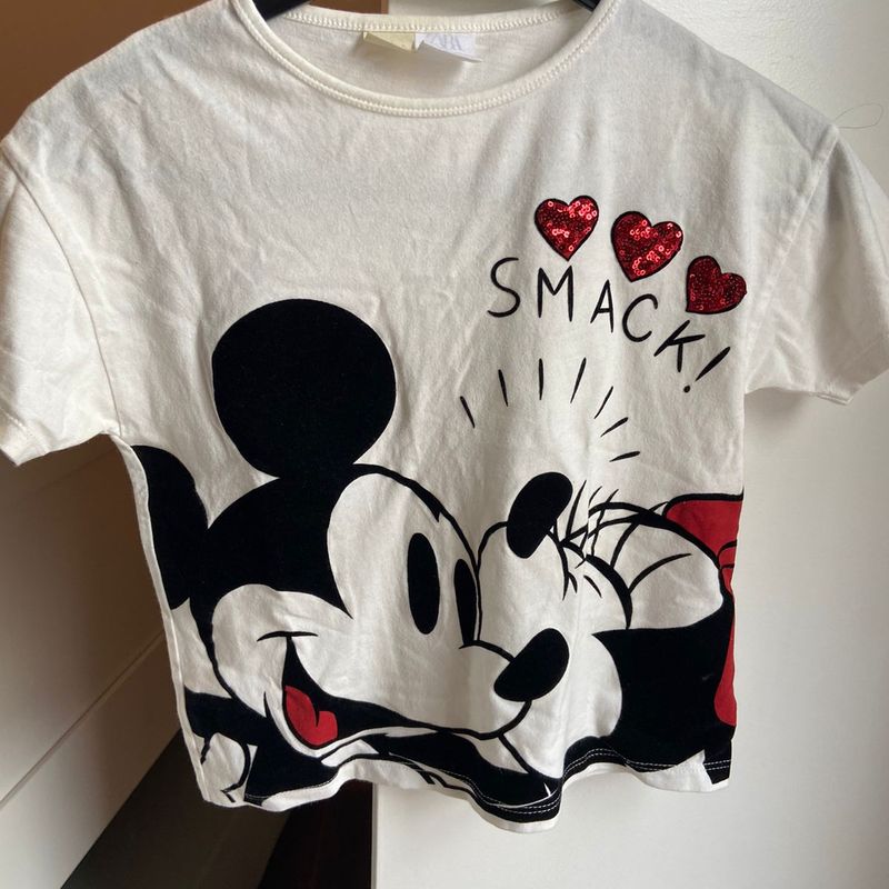 Camiseta Mickey e Minnie da Zara com Brilho Roupa Infantil para Menina Zara Usado 92221084 enjoei