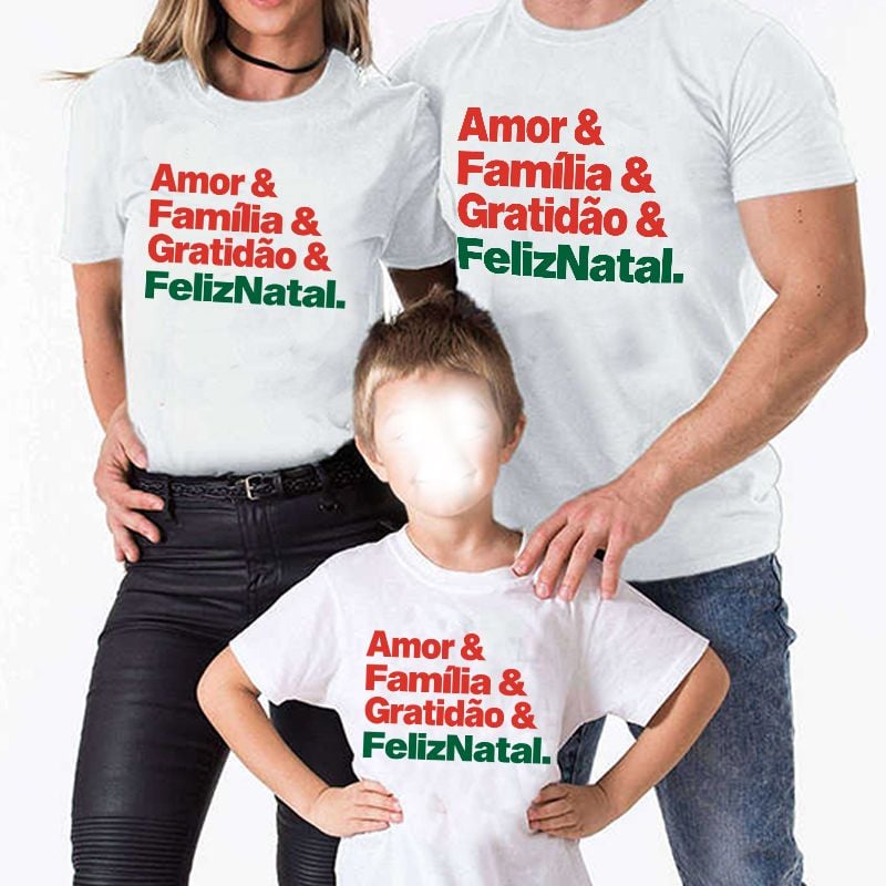 Camiseta Ou Baby Look Frases de Natal para a Família Festas