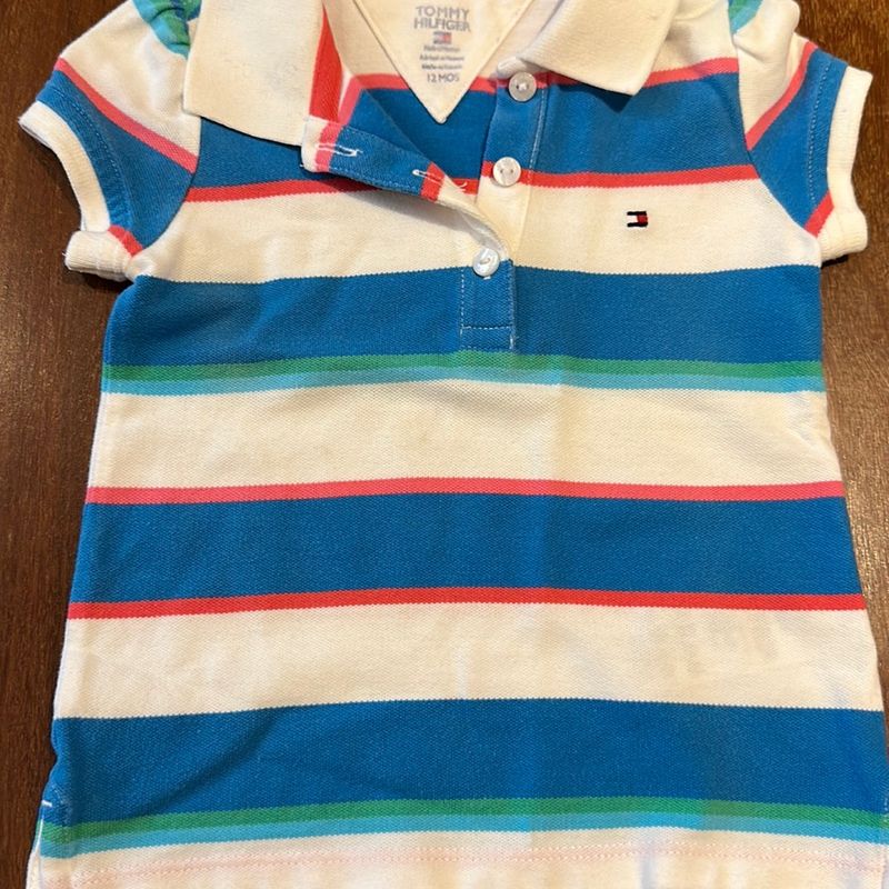 Camisa polo masculina listrada Tommy Hilfiger, Branco, Small