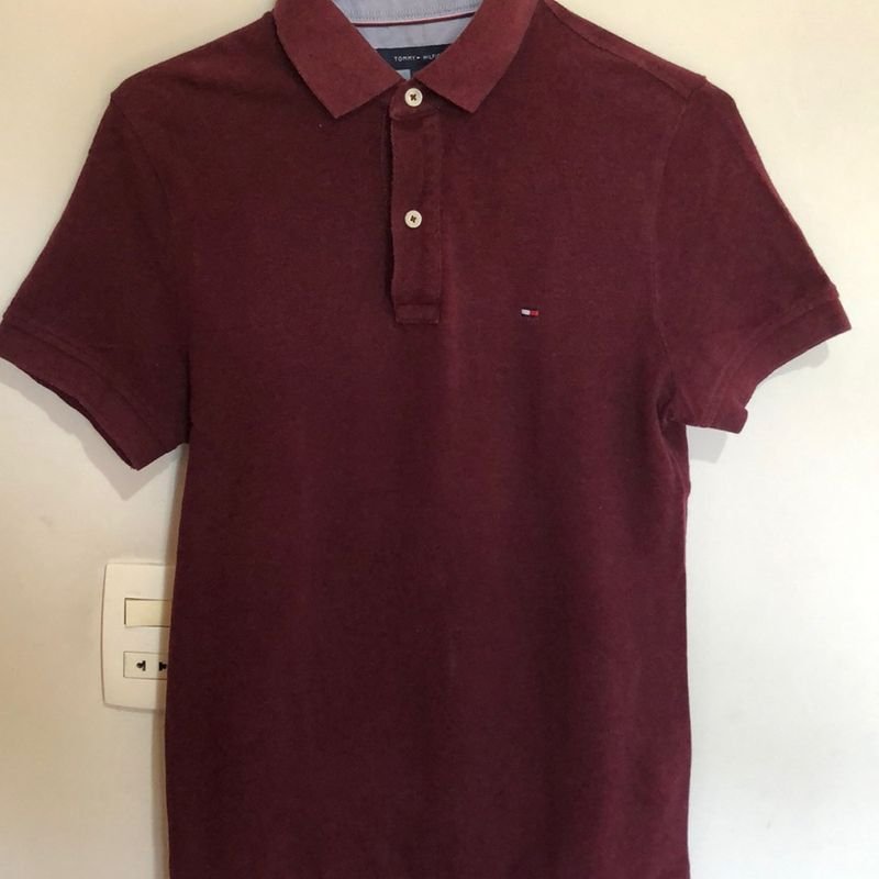 Camisa Polo Tommy Hilfiger Slim Fit Vinho - Compre Agora