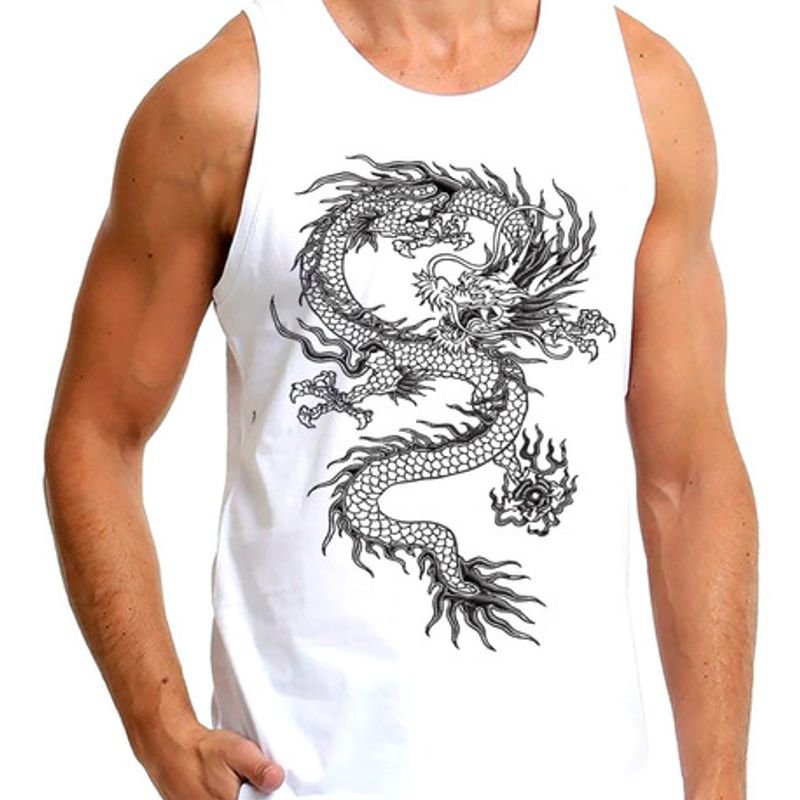 Camiseta Masculina Branca Dragao Voador Japones Preto E Branco (p