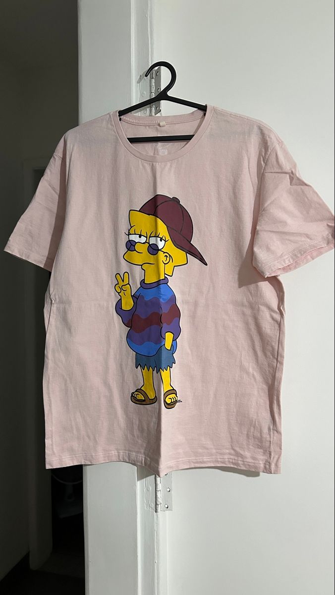 Camiseta Rosa Claro Lisa Simpsons | Camisa Masculina Cea Usado ...