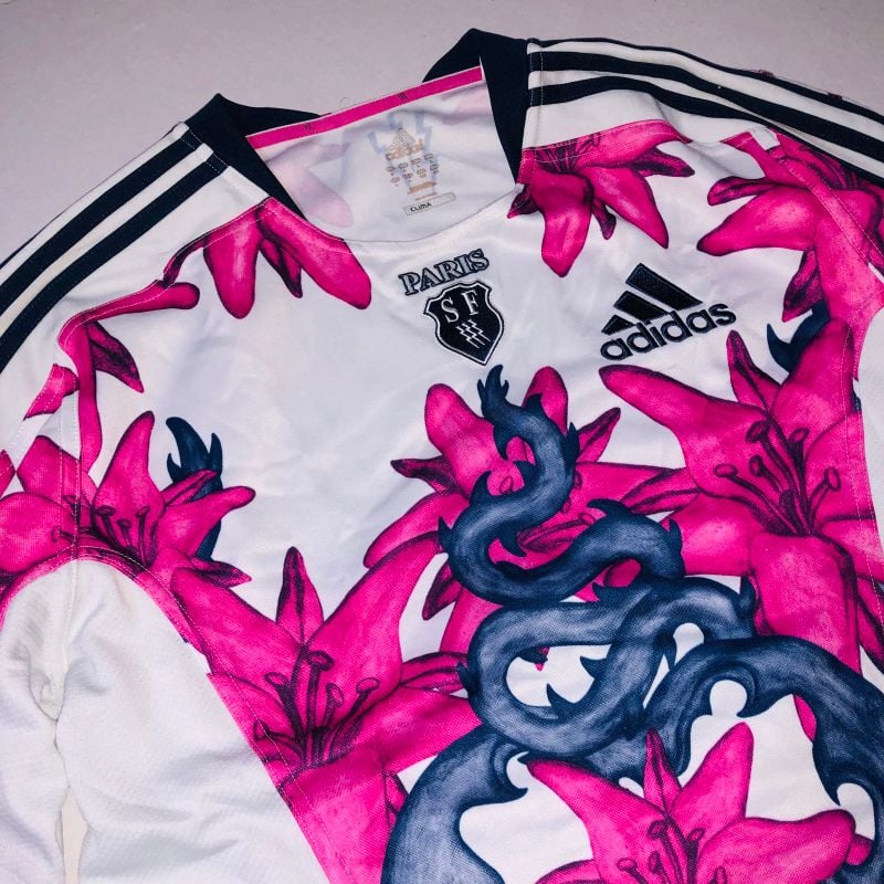 Camisa adidas stade français 2024 masculina branco e pink