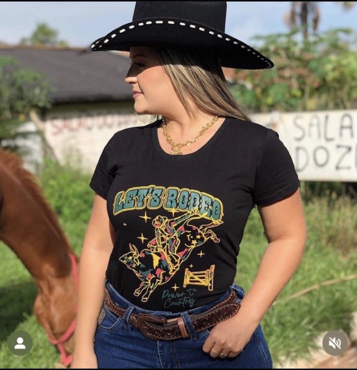 Camiseta Feminina Cavalo Marrom Frente Country Tshirt