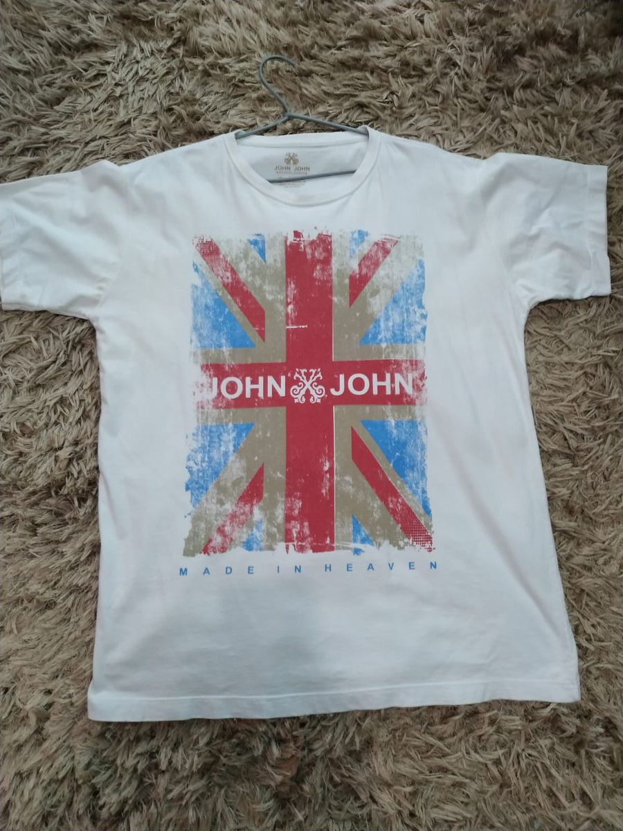 Camiseta John John Branca e Azul, Camiseta Masculina John John Usado  87413768