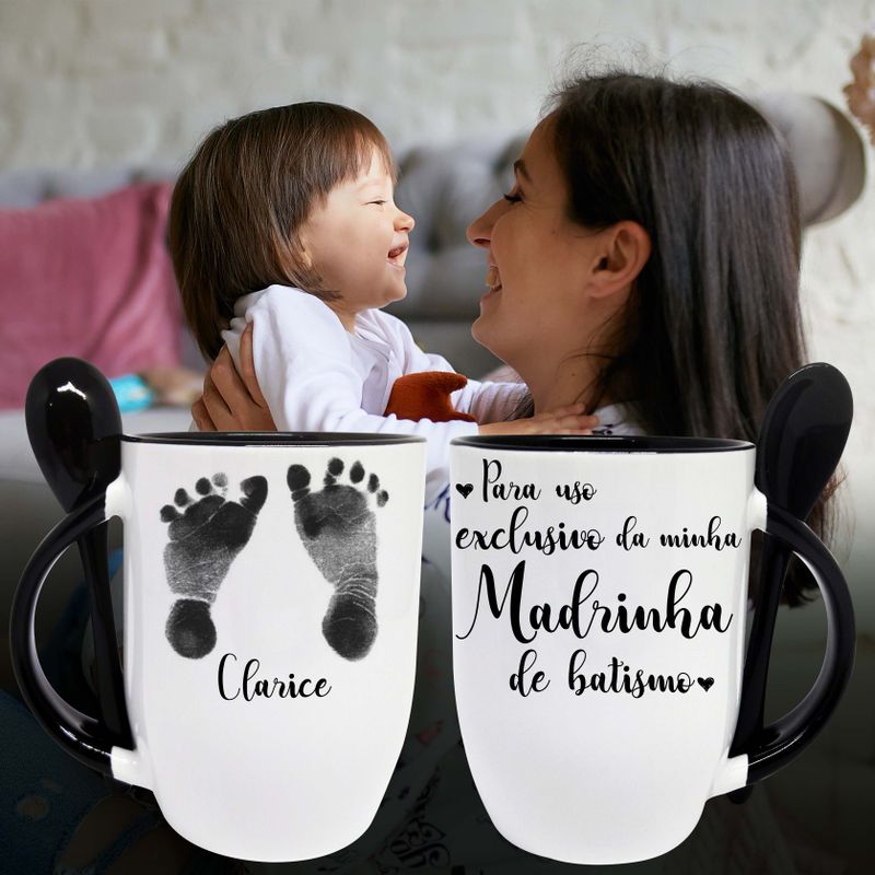 Caneca Personalizada com Colher - Preta Inicial com Nome Masculina e Frase  - Mimos Maria Personalizados