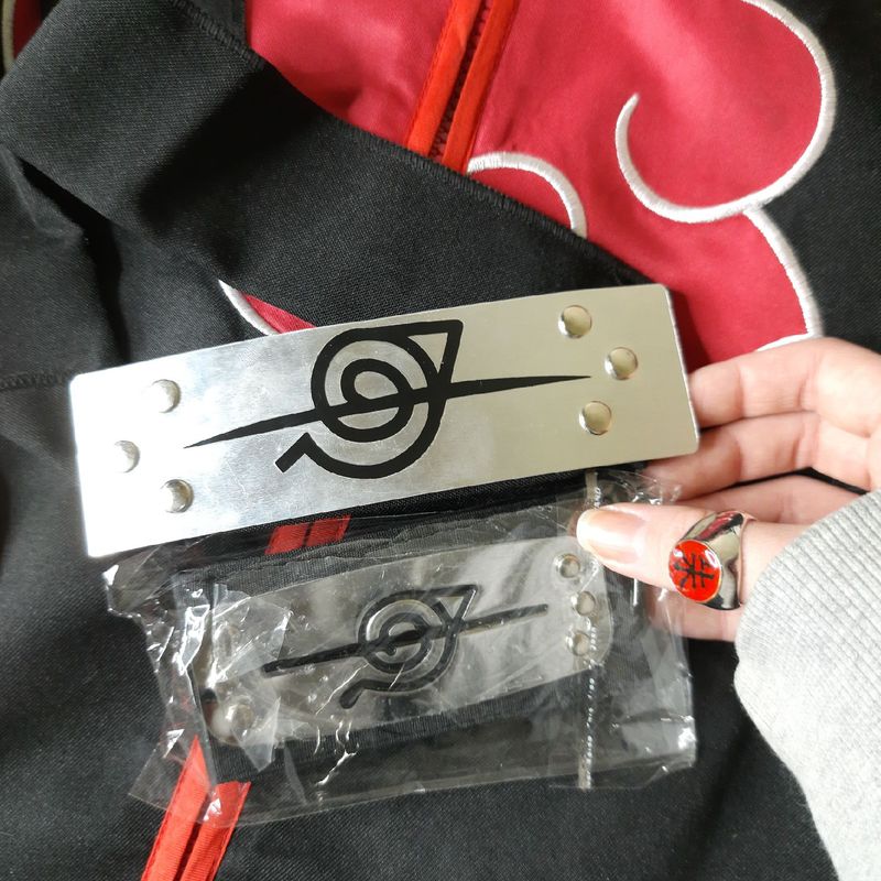 Capa Manto Akatsuki Naruto Cosplay Itachi + Bandana + Anel Tamanho