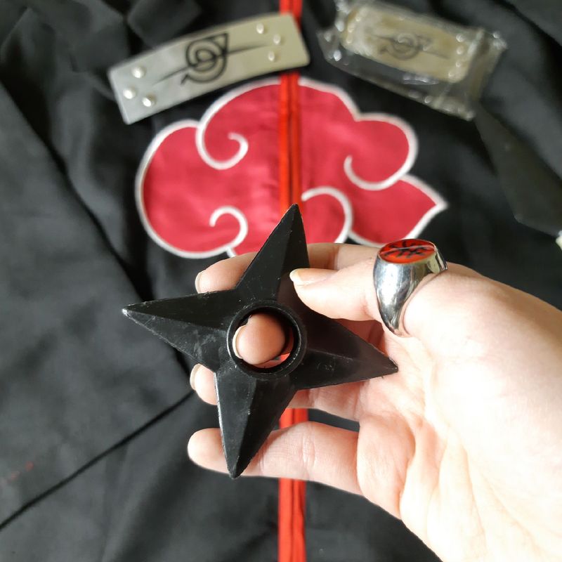 Capa Manto Akatsuki Naruto Cosplay Itachi + Bandana + Anel Tamanho