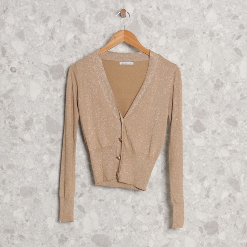 cardigan bege metalizado renner - suéters & cardigans renner