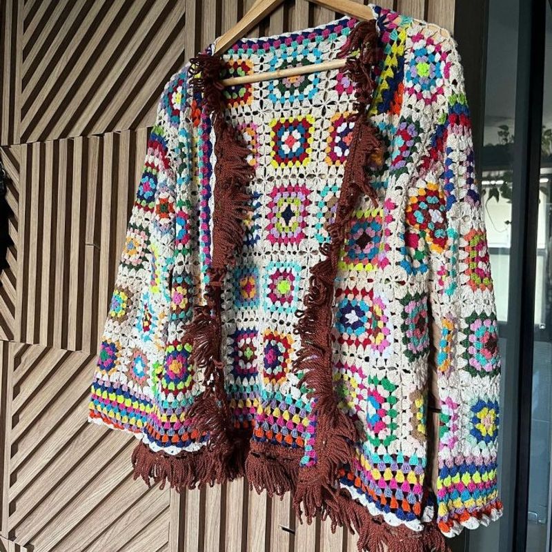 Maxi Cardigan de Crochê com Squares Colorido, Casaco Feminino Sereia  Baiana Nunca Usado 81834852