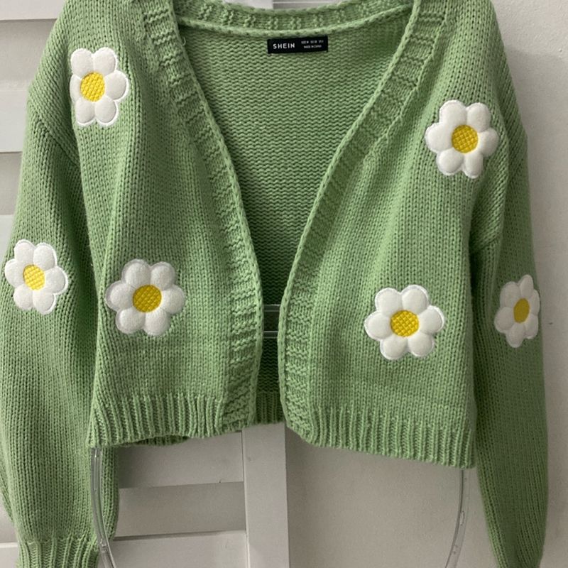 Cardigan Lãzinha Floral Verde Menta Tam M Novo Casaco