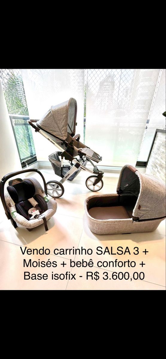 Carrinho Abc Design Salsa 3 + Moisés + Bebê Conforto + Adaptador Isofix