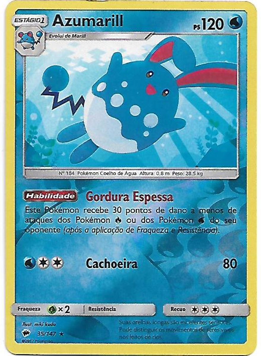 Carta Pokémon Azumarill Sombras Ardentes Rare Reverse Foil, Jogo de  Tabuleiro Nunca Usado 89565441