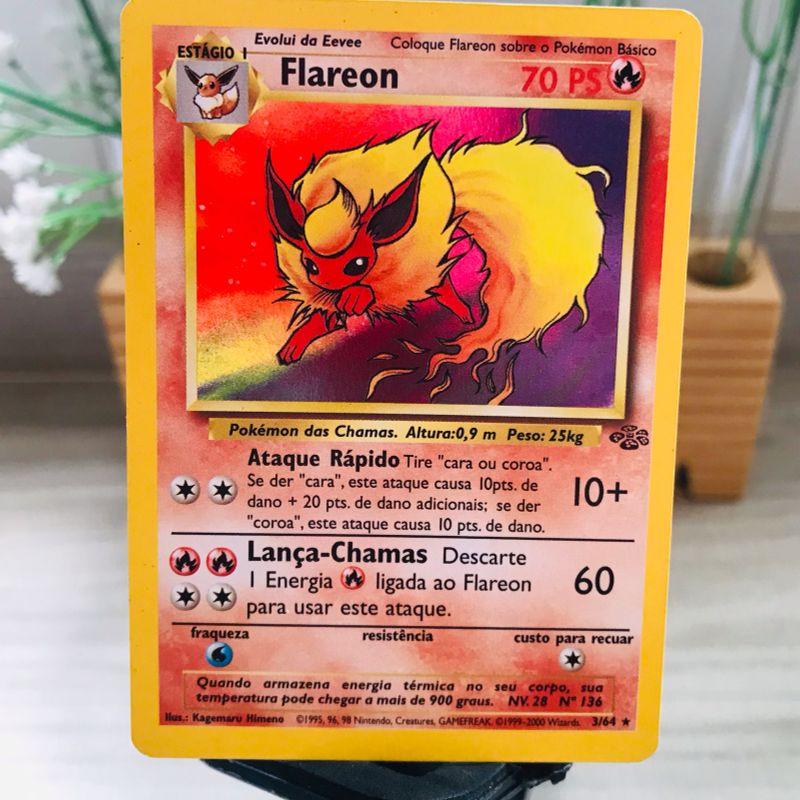 Cartão Pokemon raro holográfico da selva Flareon 3/64 ótima qualidade