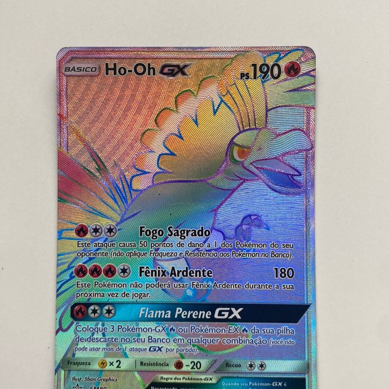 Carta Pokémon Lendário Ho-oh Gx Rainbow Lote 50 Cartas