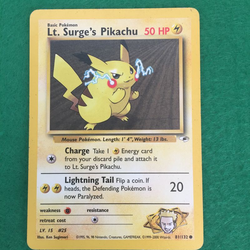 lt surge's pikachu pokemon card Nintendo Lt. Raichu Old Back 1996 EX Japa Surges Pikachu Type Lt. Surge's Pikachu - Gym